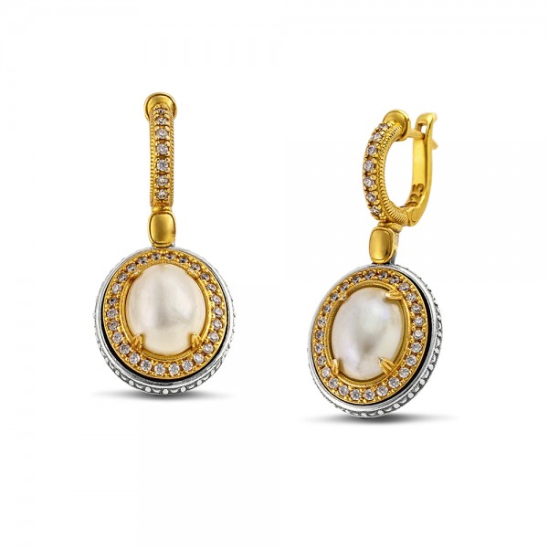 Sterling Silver Earrings with Pearl and Zircon S84