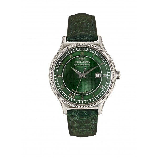 Sterling Silver Watch with Green Leather 