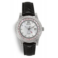Automatic Sterling Silver Watch  with Black Leather AW1
