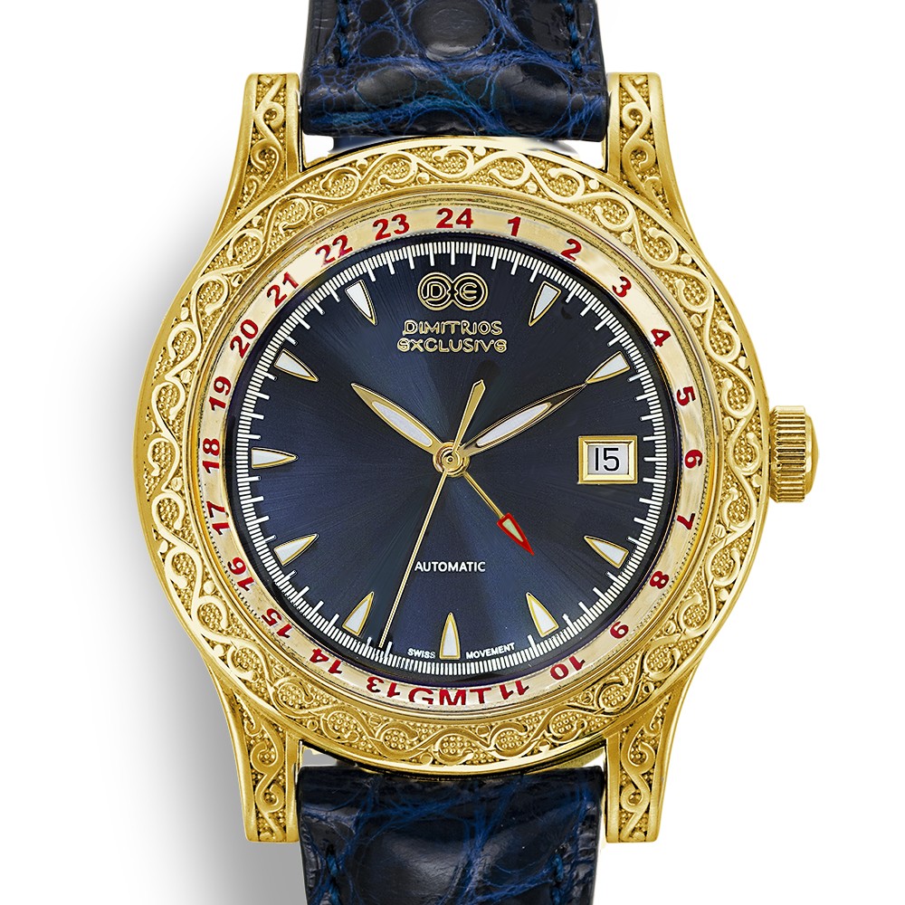 Automatic Sterling Silver Watch with Blue Leather AW14