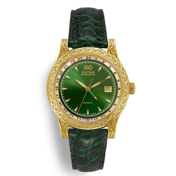 Automatic Sterling Silver Watch with Green Leather AW19 Automatic Sterling Silver Watch with Green Leather AW19