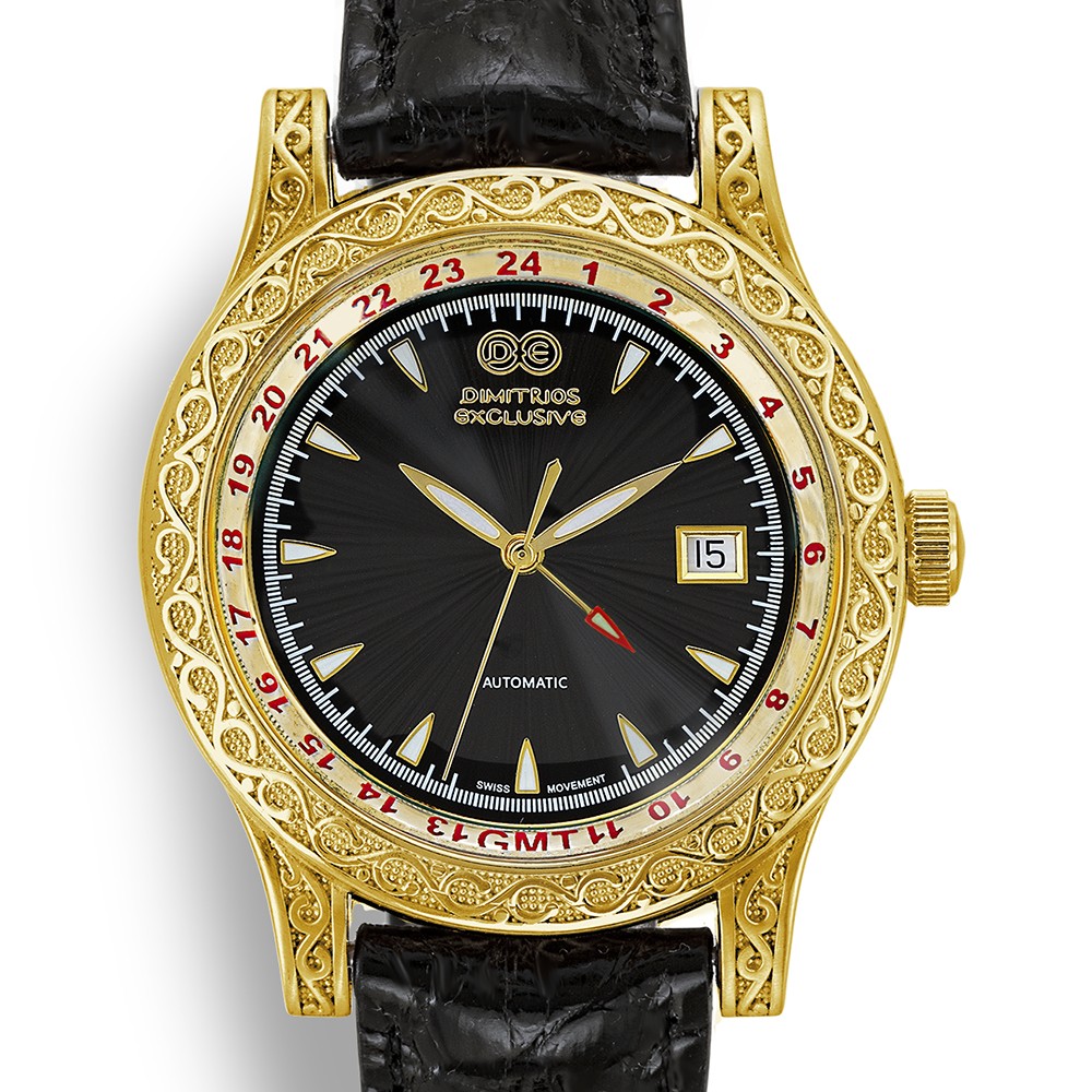 Automatic Sterling Silver Watch  with Black Leather AW9