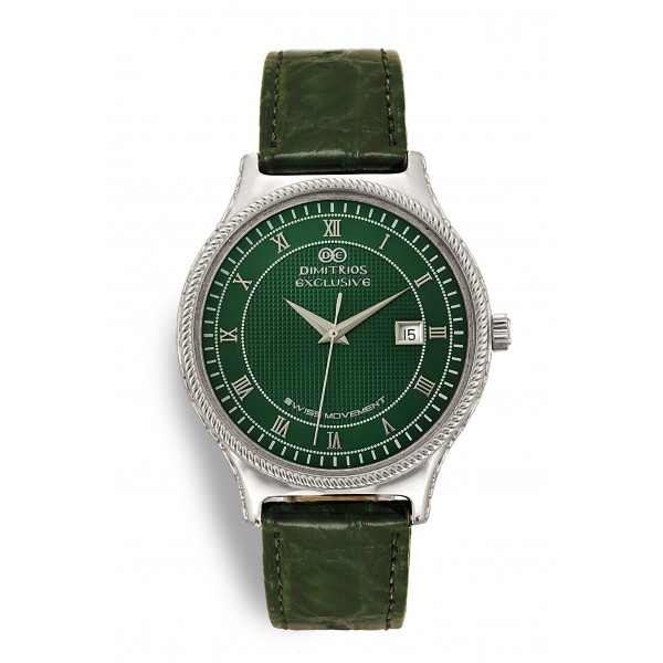 Sterling Silver Watch with Green Leather