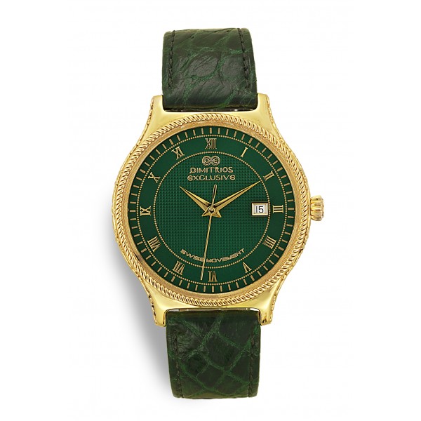 Sterling Silver Watch with Green Leather 
