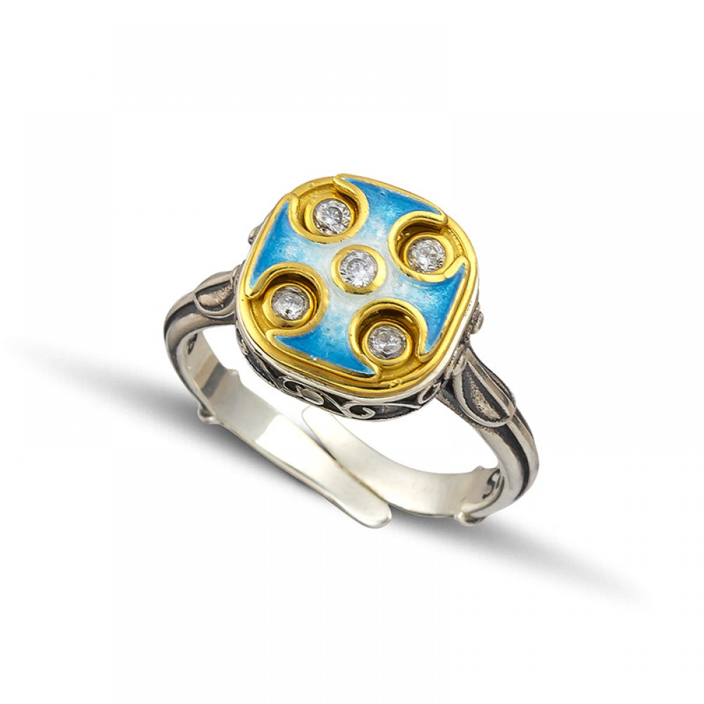 Ring with Zircon Stones and Enamel D217-1
