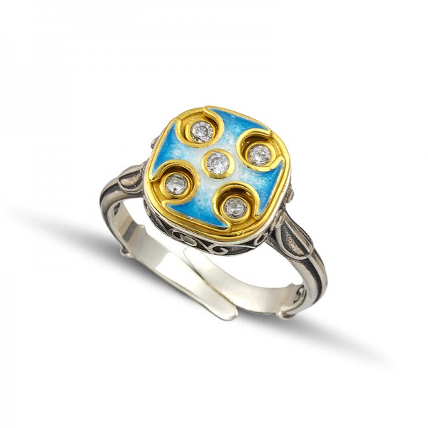 Ring with Zircon Stones and Enamel D217-1