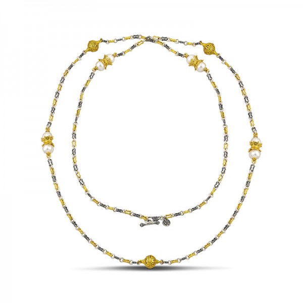 Sterling Silver Necklace with Mother of Pearl Stones K120-2 Sterling Silver Necklace with Mother of Pearl Stones K120-2