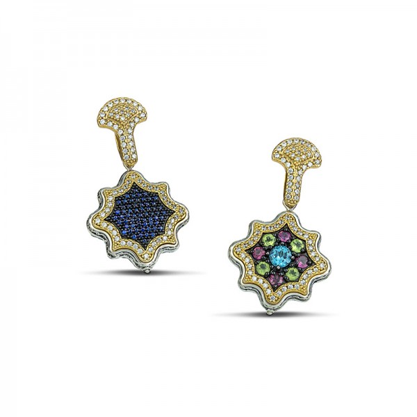 Sterling Silver Reversible Earrings with Semiprecious & Zircon Stones S113-1