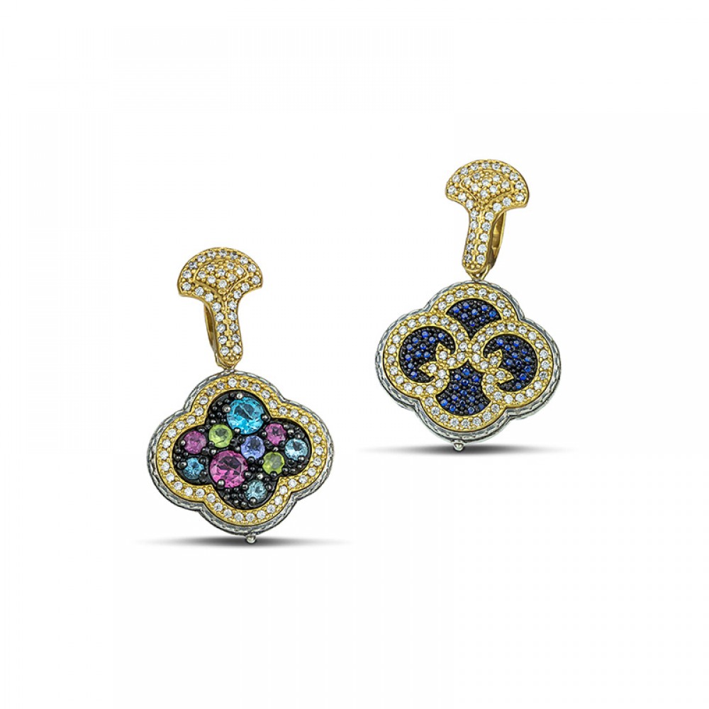 Sterling Silver Reversible Earrings with Semiprecious & Zircon Stones  S113-2
