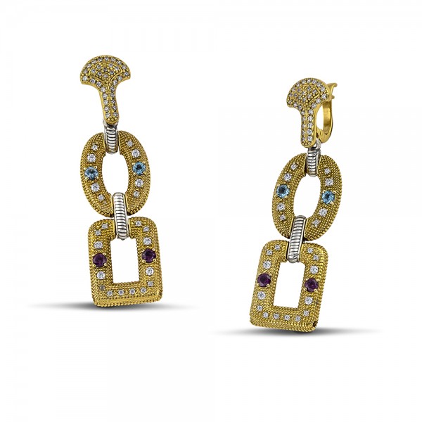 Sterling Silver Earrings with Semi-Precious Stones  S140