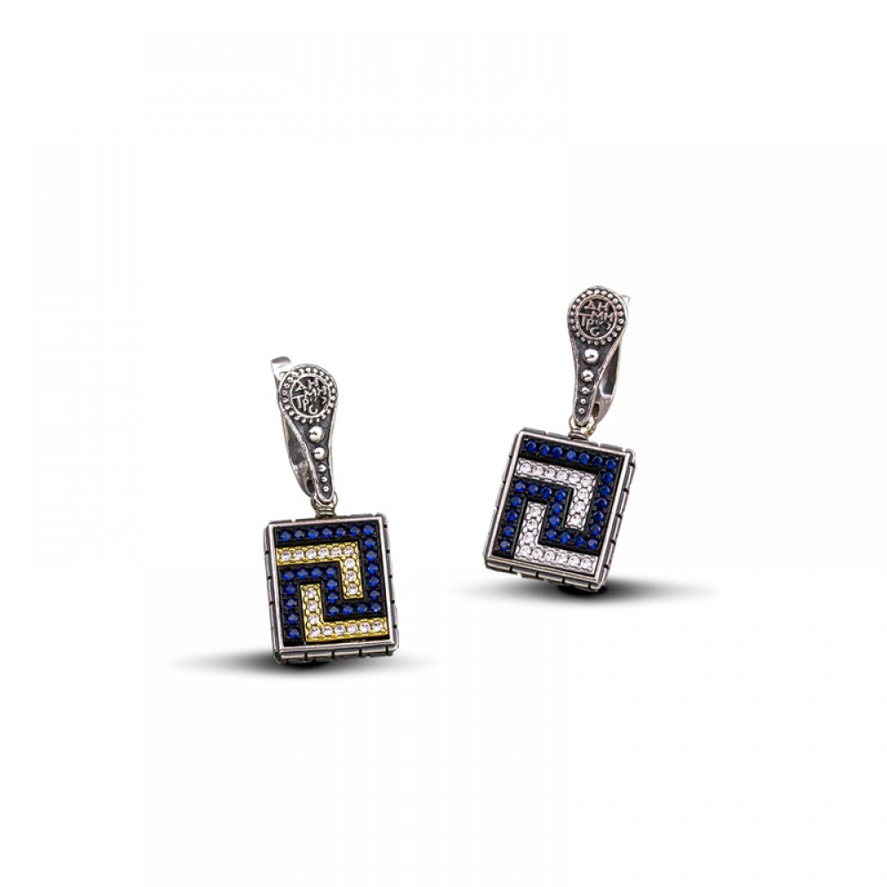  Reversible earring with zircon stones S087