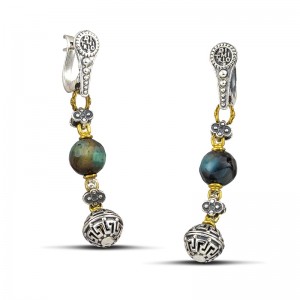 Earrings with Tiger Eye Stones and Meander S120-3