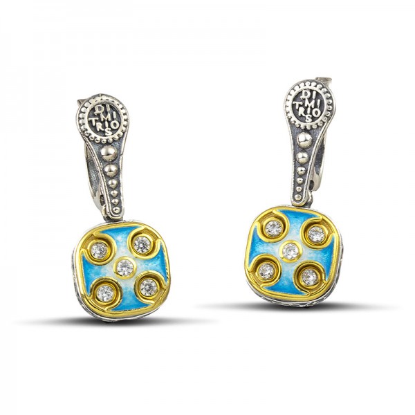 Earrings with Zircon Stones and Enamel S168-1