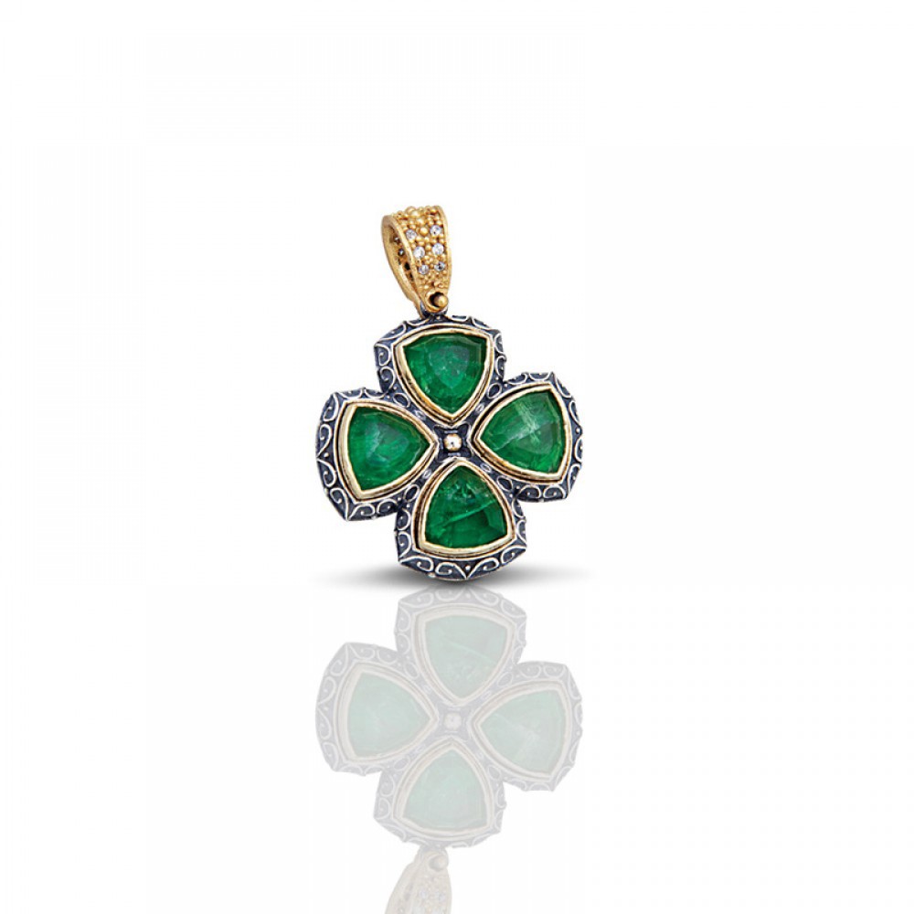 Sterling Silver Cross with Cat Eye Stones C001