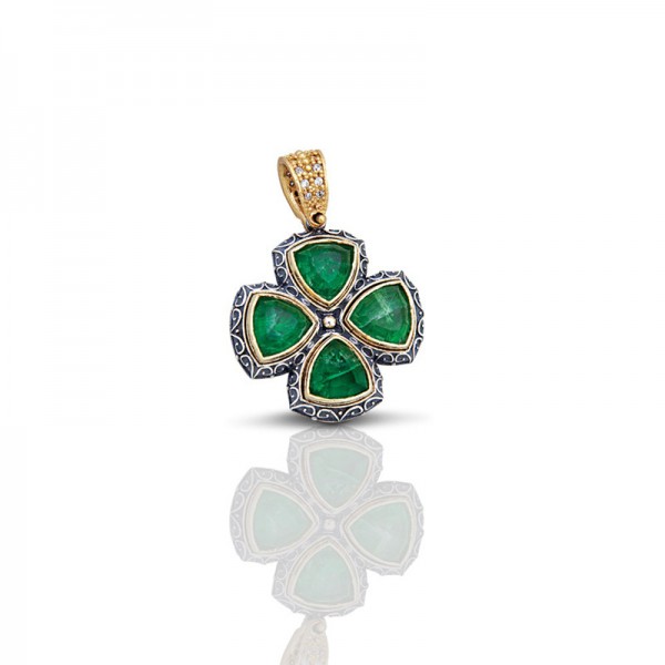 Sterling Silver Cross with Cat Eye Stones C001 Sterling Silver Cross with Cat Eye Stones C001