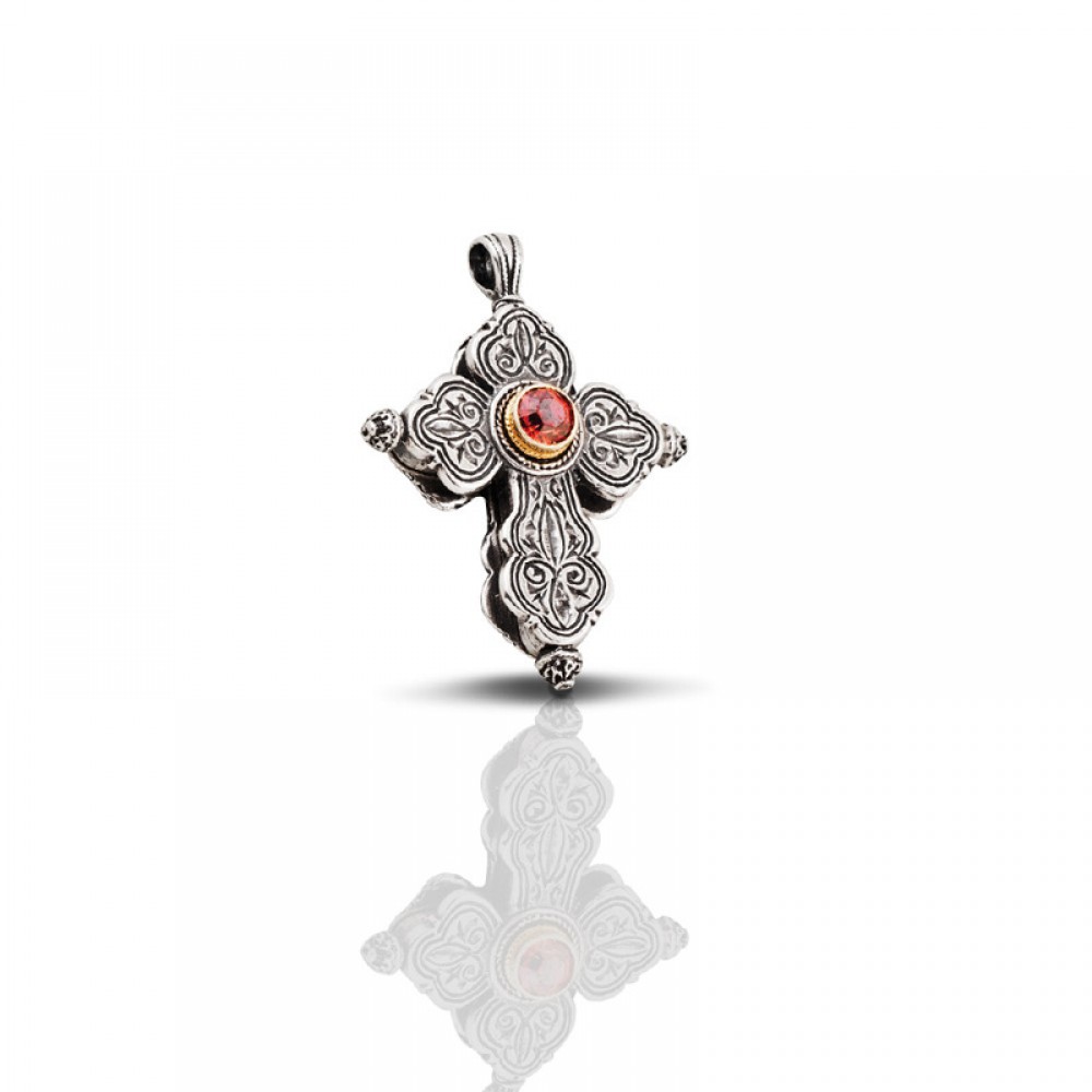 Sterling Silver Cross with Semiprecious Stone C216