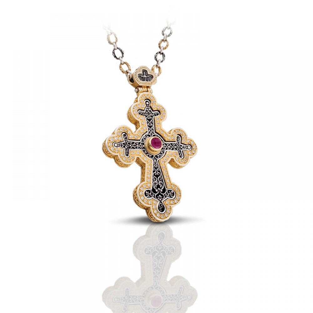 Sterling Silver Cross with Semiprecious Stones C241