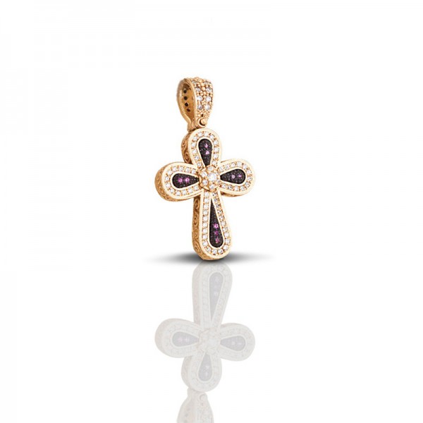 Sterling Silver Cross with Zircon Stones C245 Without Chain