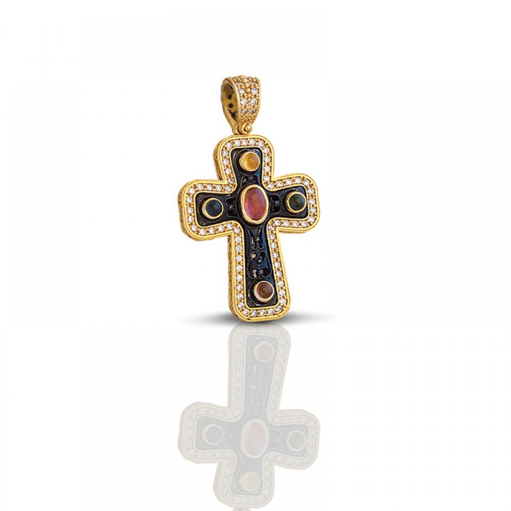 Sterling Silver Cross with Semiprecious Stones C251 Without Chain