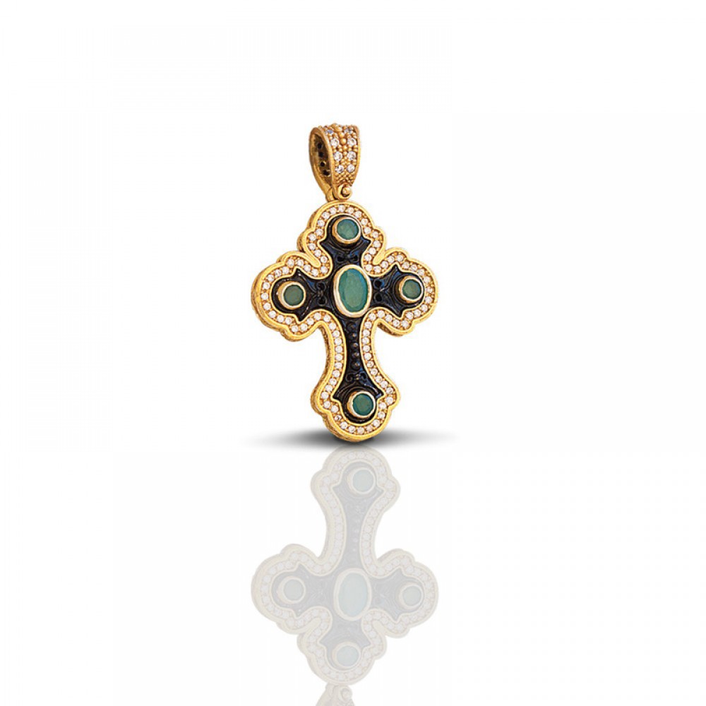 Sterling Silver Cross with Semiprecious Stones C252 Without Chain