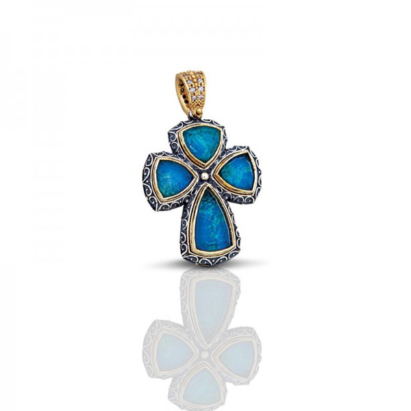 Sterling Silver Cross with Cat Eye Stones C002 Sterling Silver Cross with Cat Eye Stones C002