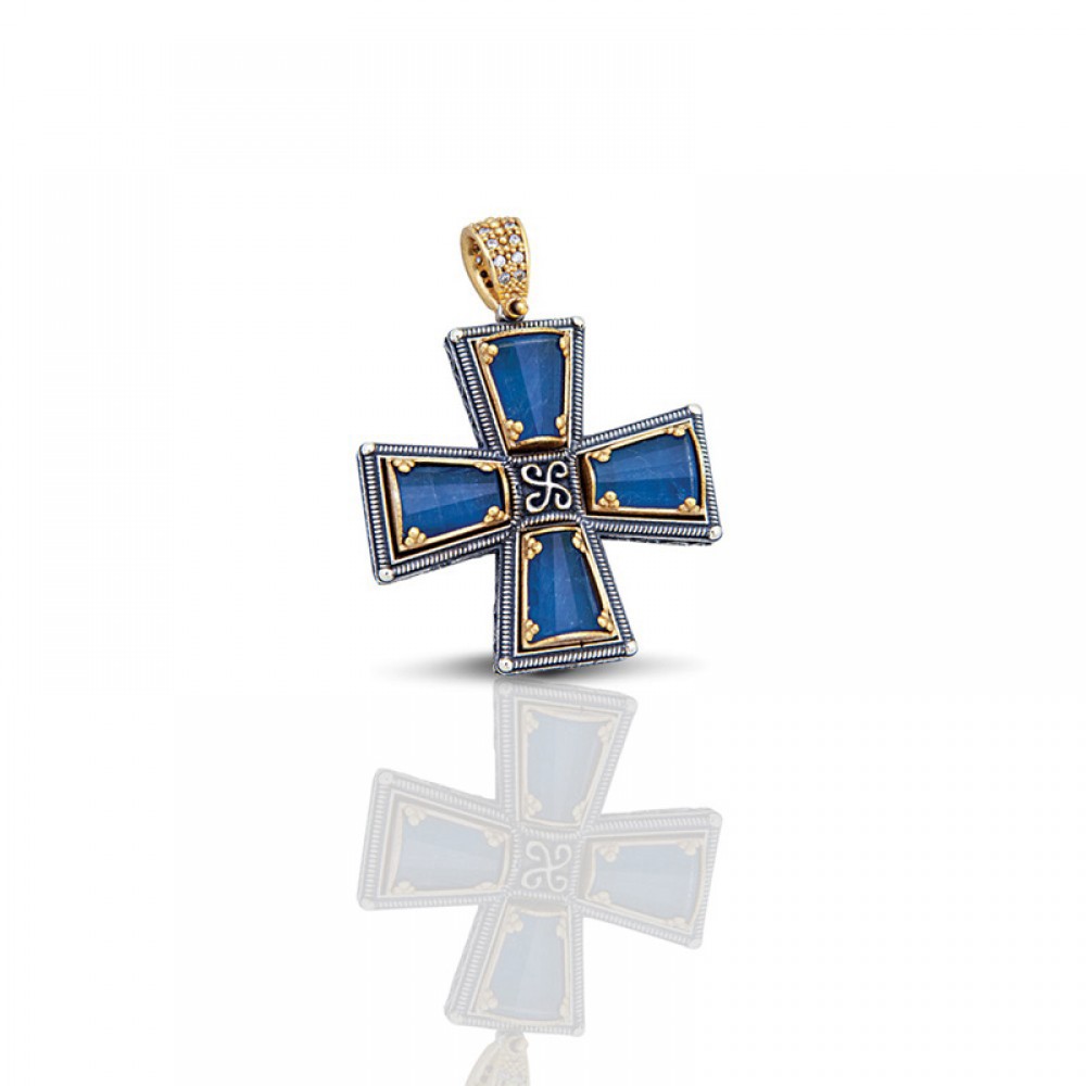 Sterling Silver Cross with Cat Eye Stones C003