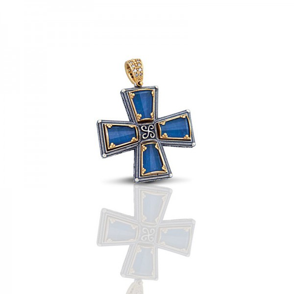 Sterling Silver Cross with Cat Eye Stones C003