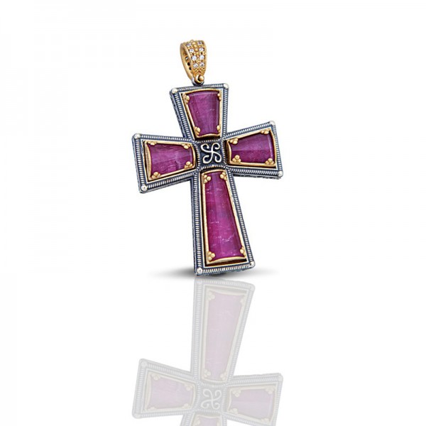 Sterling Silver Cross with Cat Eye Stones C004 Sterling Silver Cross with Cat Eye Stones C004