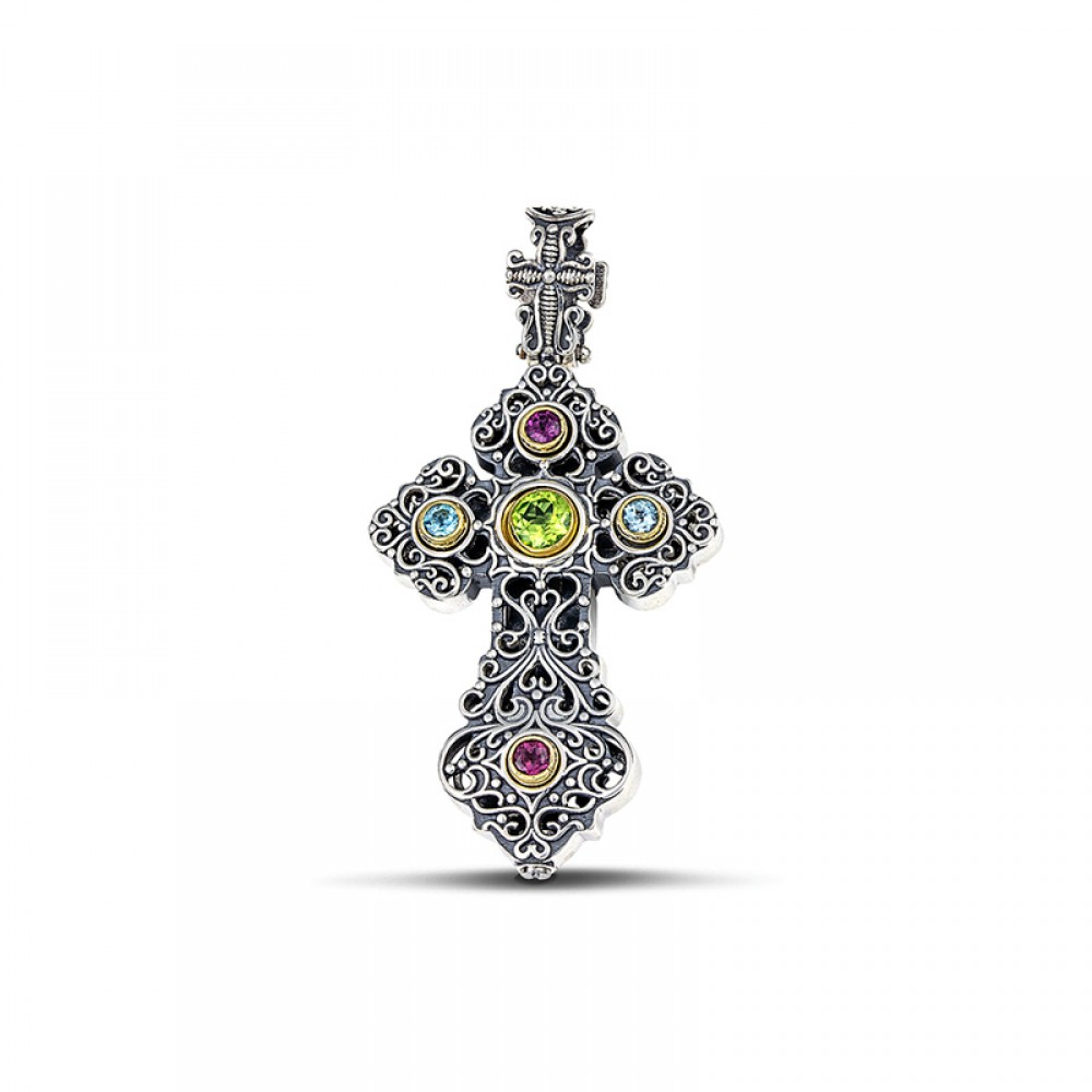 Sterling Silver Cross with Semiprecious Stones C189-1