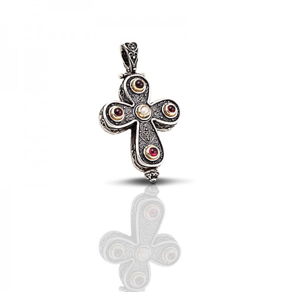 Sterling Silver Cross with Semiprecious Stones C222 Sterling Silver Cross with Semiprecious Stones C222