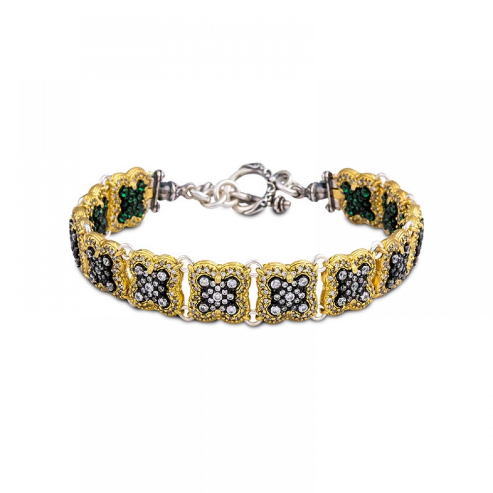 Reversible Sterling Silver Bracelet With Zircon Stones  B091