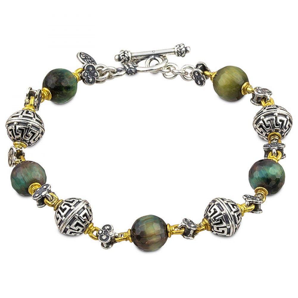 Sterling Silver Bracelet with Tiger Eye Stones B120-3