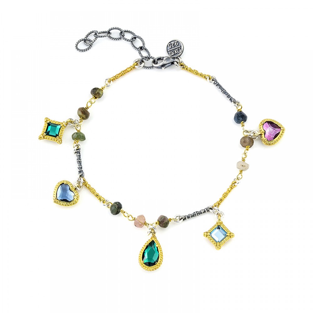 Sterling Silver Bracelet with Multicolor Crystals B135-3