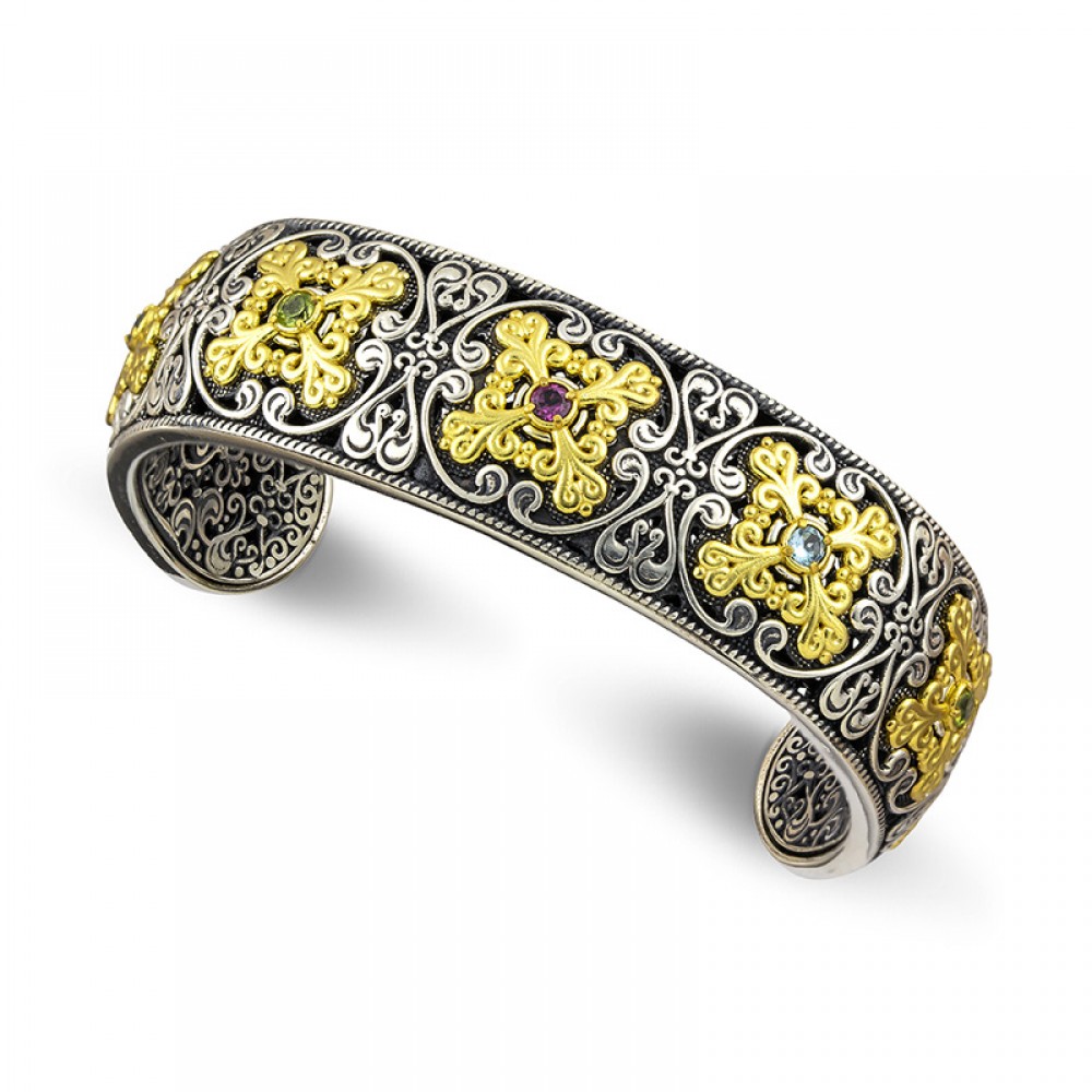 Sterling Silver Bracelet with Semiprecious Stones B130Α