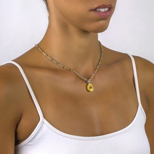 Reversible Pendant with Swarovski  Crystal,  Gemstone & Tricolour Chain M69