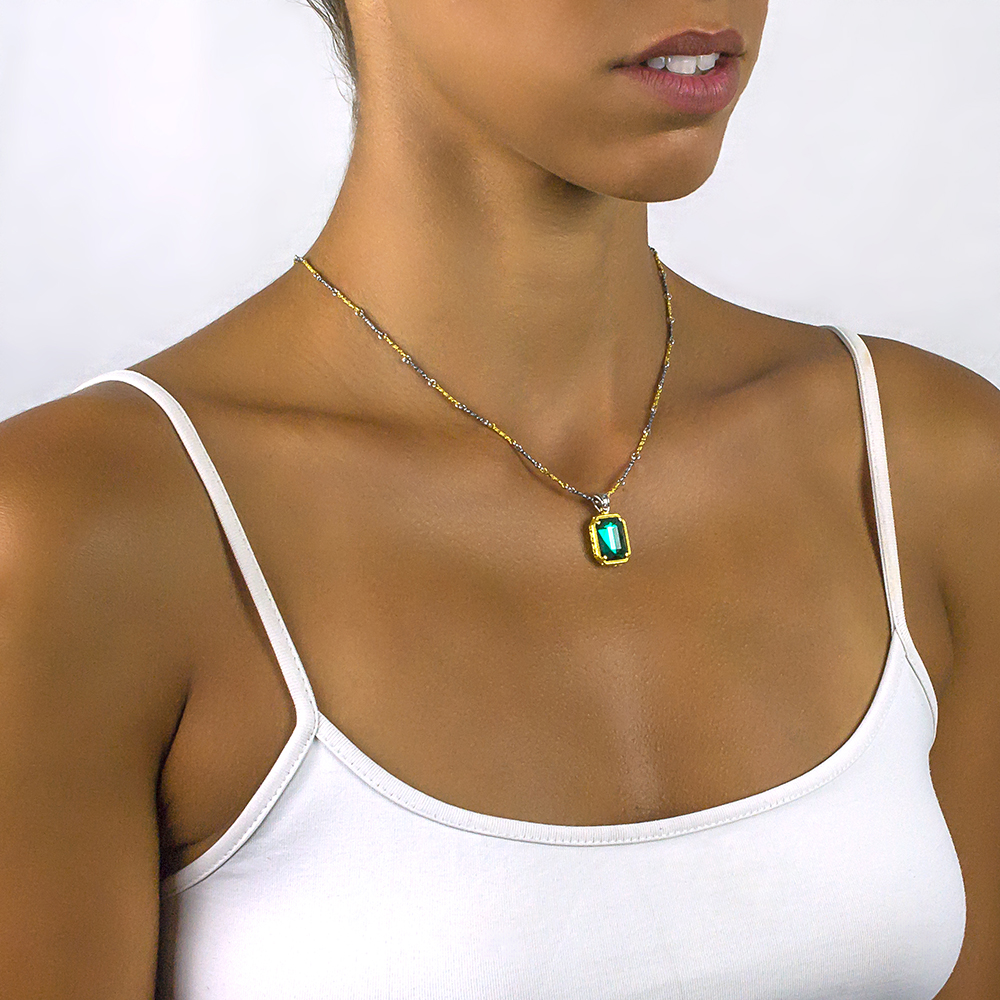 Reversible Pendant with Swarovski Crystals & Tricolour Chain M92