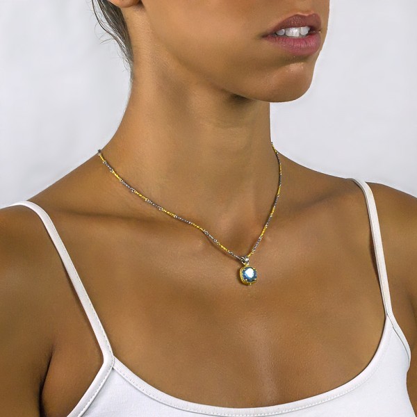Reversible Pendant with Crystal, Mother of Pearl & Tricolour Chain M116-1
