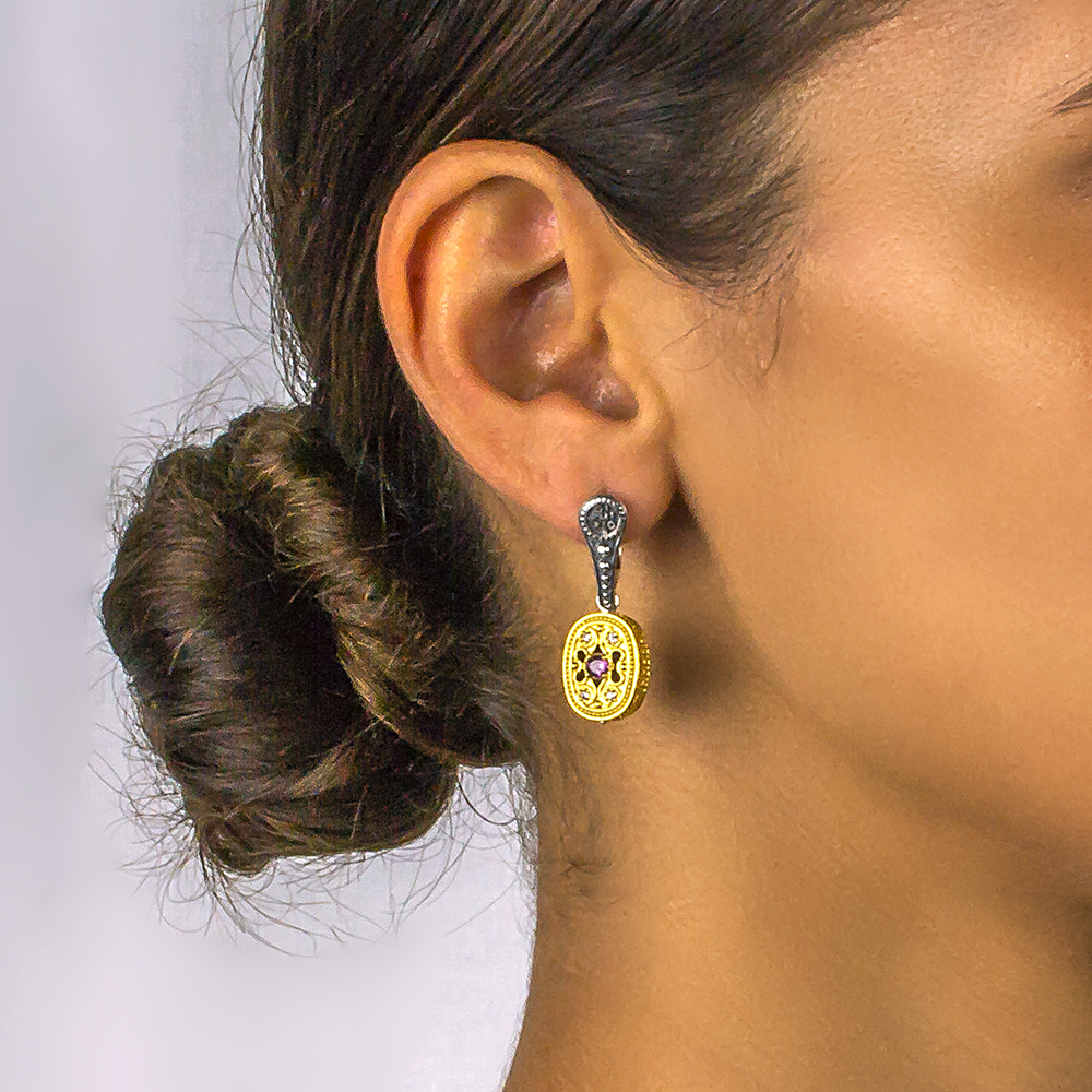 Reversible Earrings with Swarovski Crystals and Semi Precious Gemstones S69