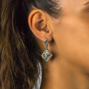Earrings with Multi Colour Crystals S105-1