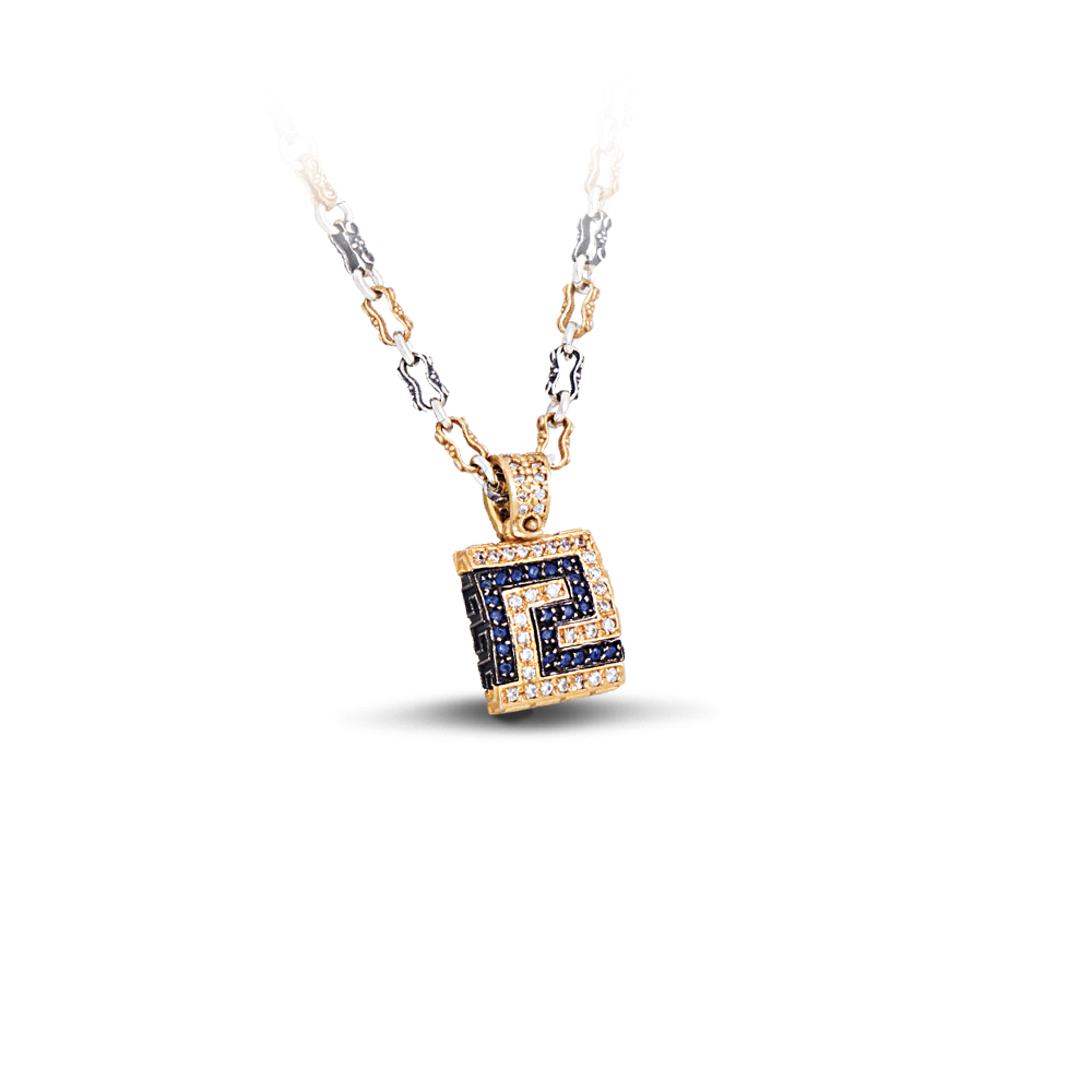 Greca Pave Pendant with Zircon and Tricolor Chain M287