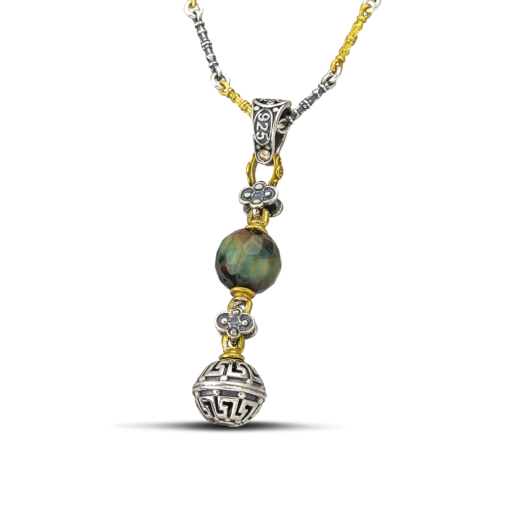 Pendant with Mineral Stone & Tricolour Chain M120-3