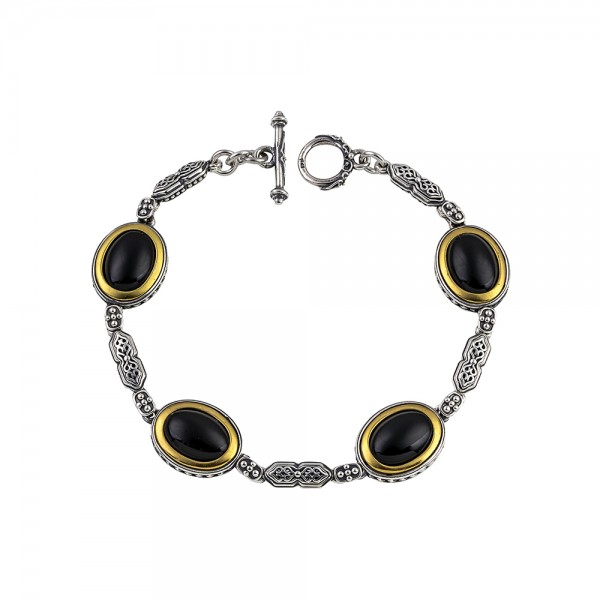 Men's  Sterling Silver Bracelet with Semi-Precious Stones B138