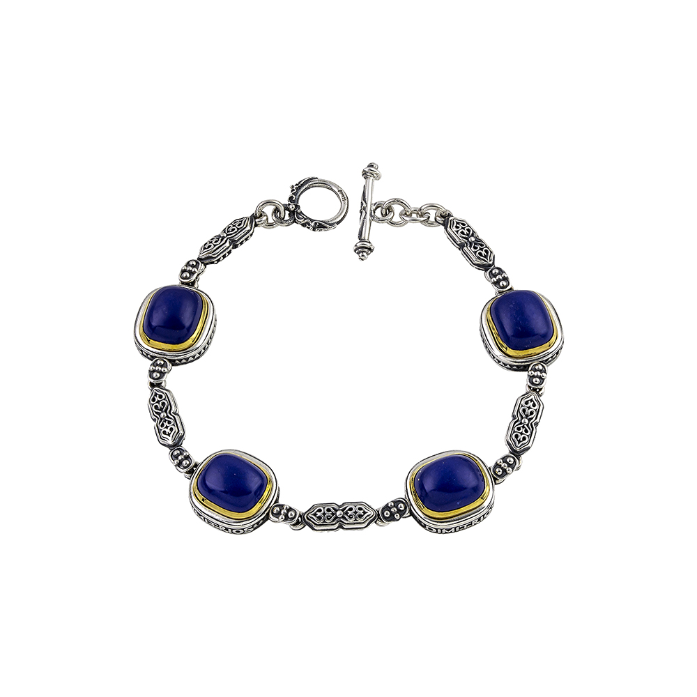 Sterling Silver Bracelet with SemiPrecious Stones Lapis Lazouli B139