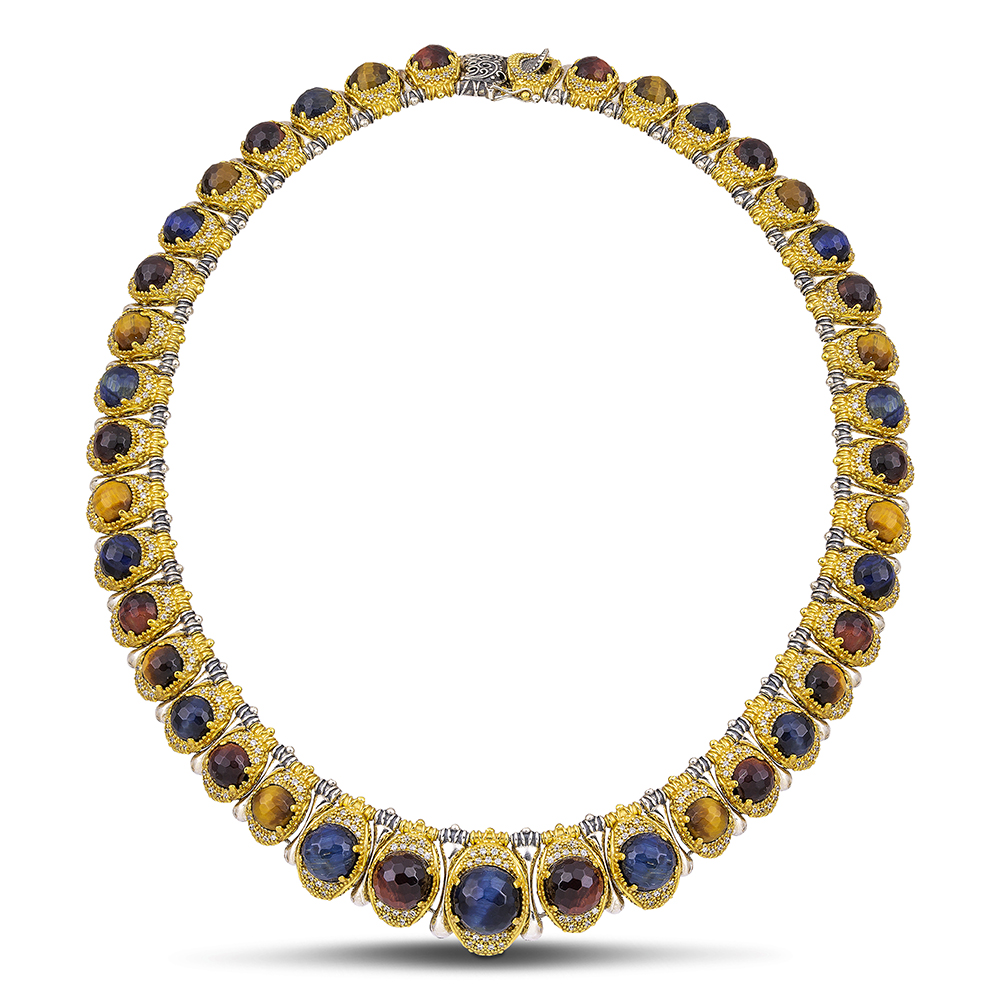 Sterling Silver Necklace with Semi-Precious Stones K121 