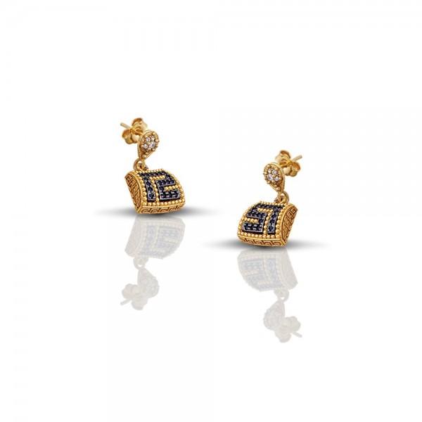 Sterling Silver Meander Earrings with Zircon Stones S9 Sterling Silver Meander Earrings with Zircon Stones S9